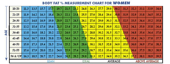 body fat percentage by gender and age